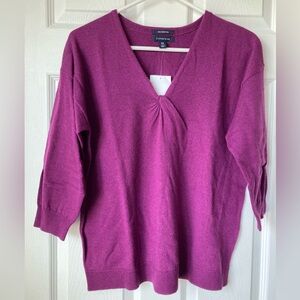 NWT Lands End merino wool v-neck sweater, 3/4 sleeves.  Wine color, sz 14w.